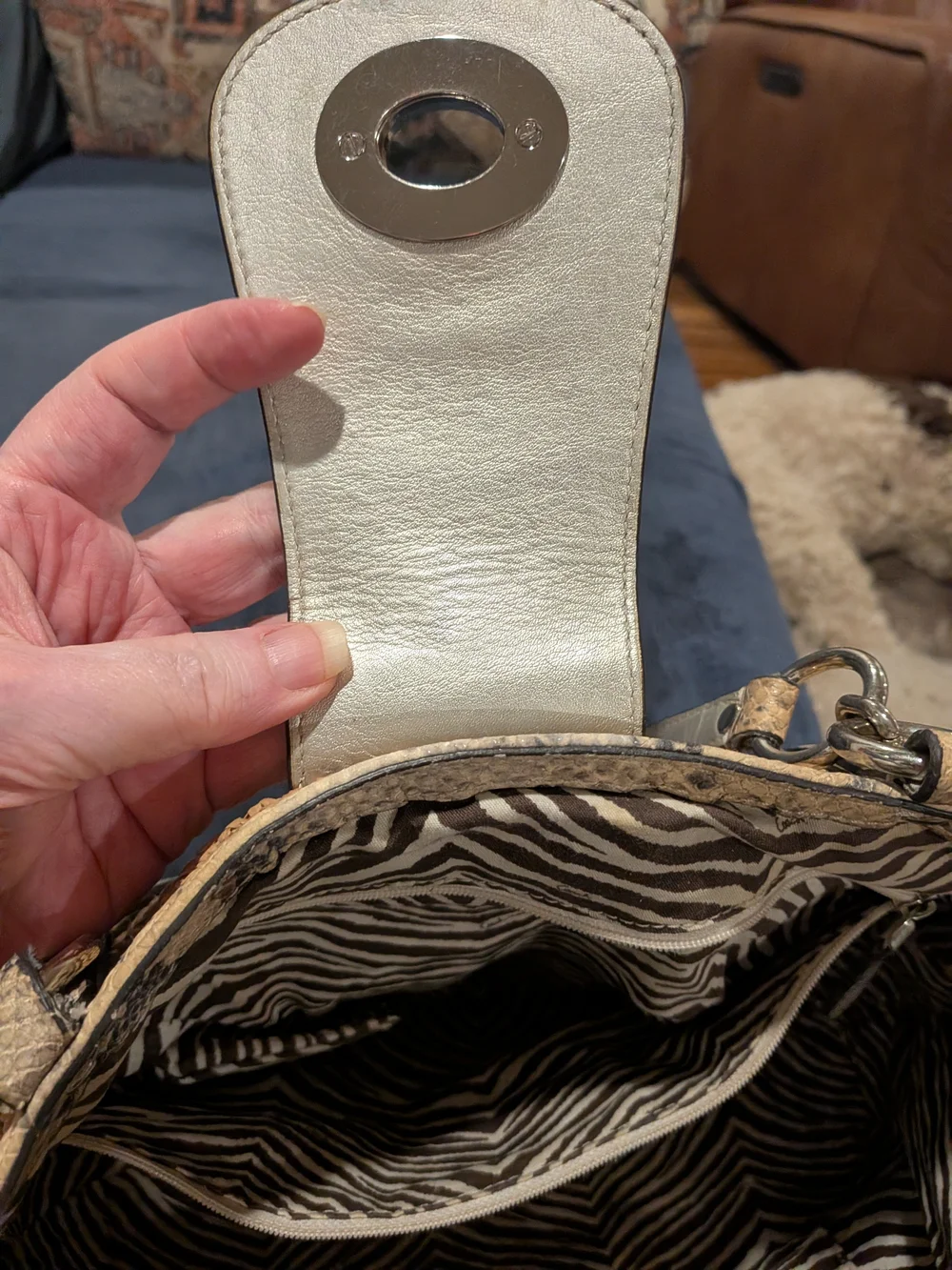 COACH Hampton Woven Straw Tote with Snakeskin Trim - Natural